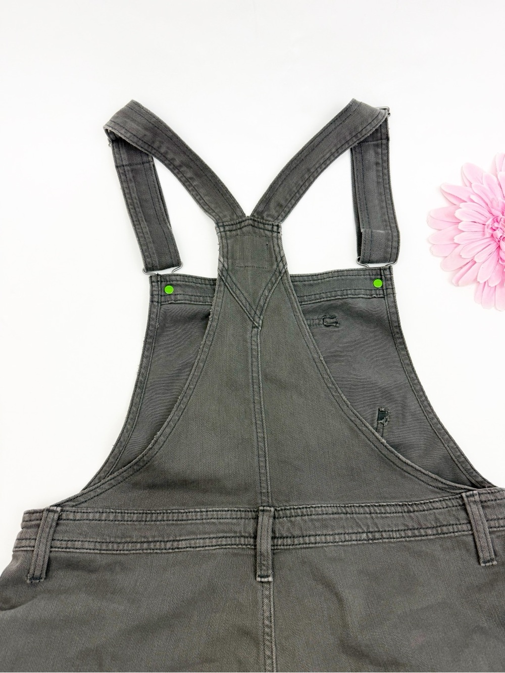 Aerie Baggy Bib Overall Smoke Gray Cargo Pockets Wide Leg Size Large - Picture 9 of 12